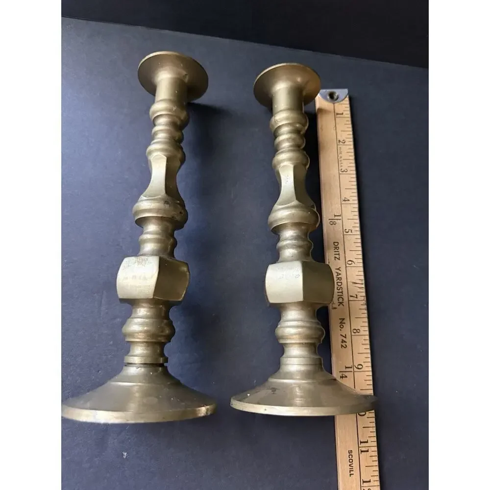 Vintage Brass Candlestick Holders Set (2) MCM Holiday Centerpiece Cottagecore